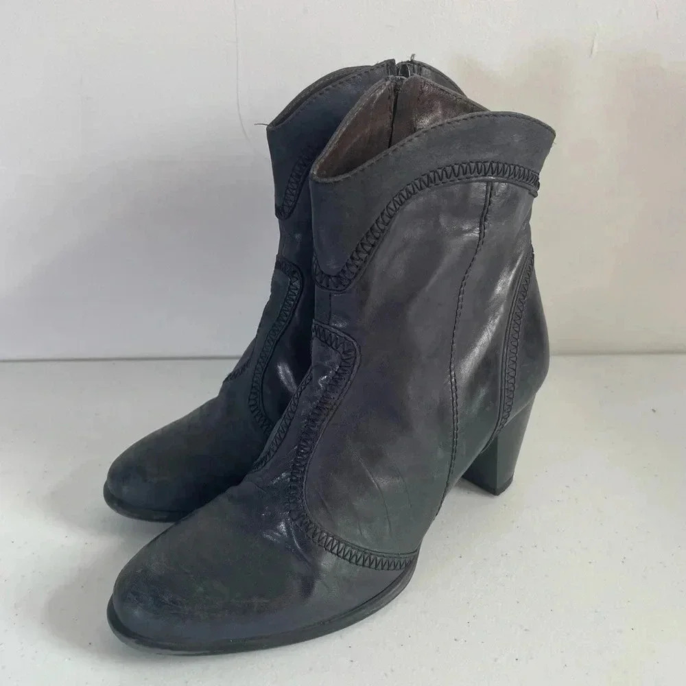 Sesto Meucci Sleek Western Zip Style Charcoal Weave Granny Ankle boots Booties 6